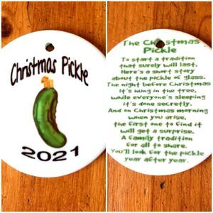 Christmas pickle, 3 inch white ceramic ornament